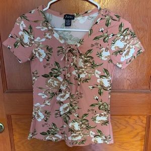 Pink flowery tie shirt